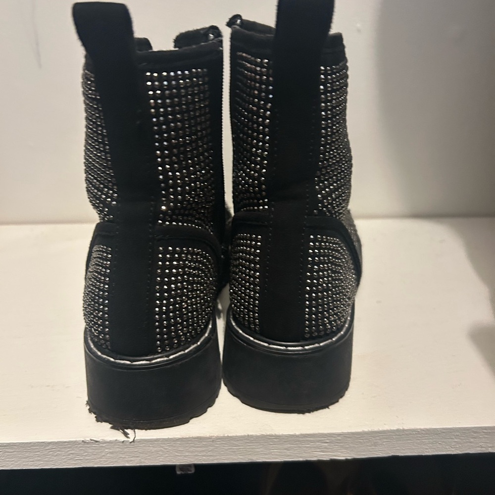 Madden Girl Black Studded Lace-Up Combat Boots - Picture 3 of 6